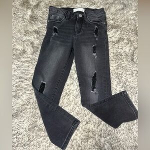 Girls Zara Black Distressed Jeans Straight Leg Size 6